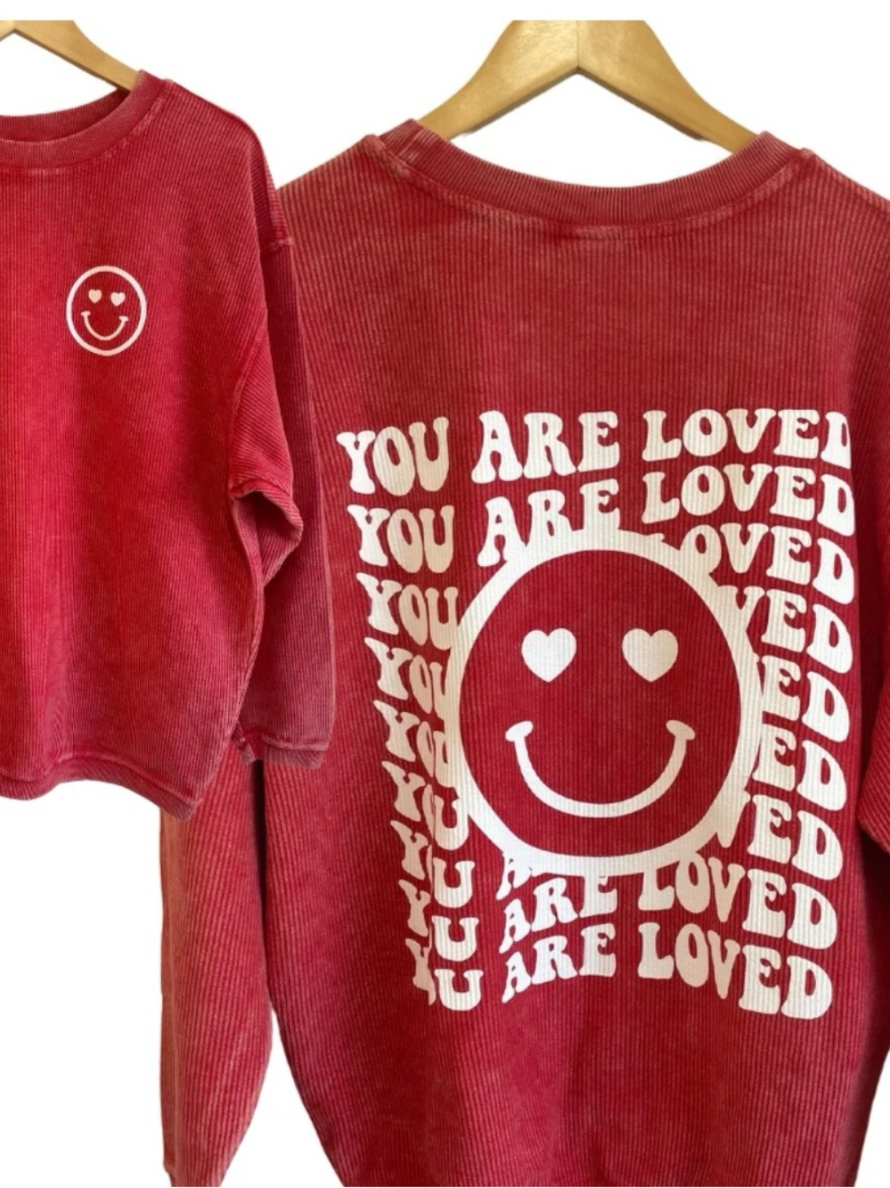 Women's Red 'You Are Loved' Corduroy Sweatshirt